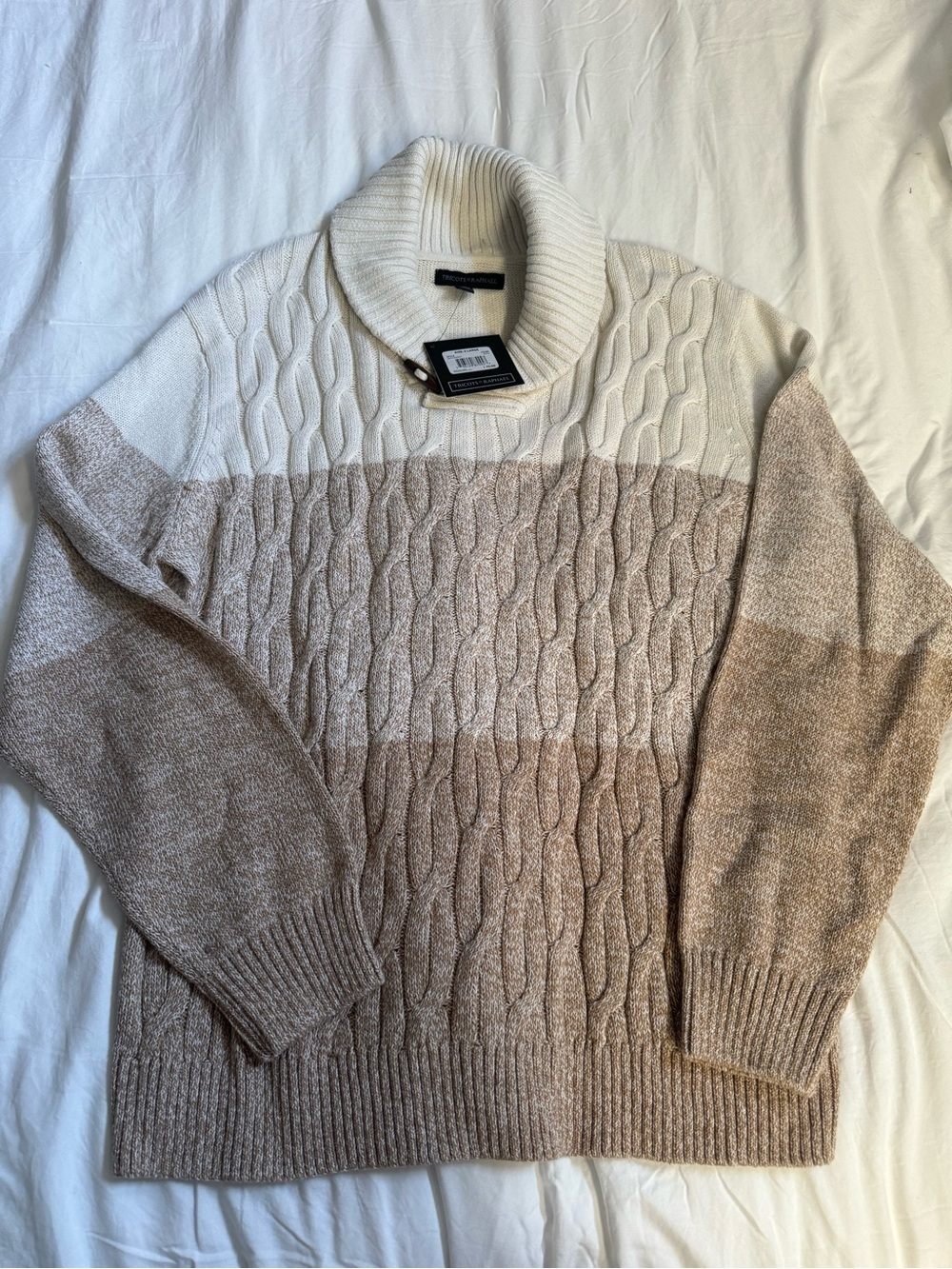 Men's Two-Tone Cable Turtleneck Sweater in Cream and Tan